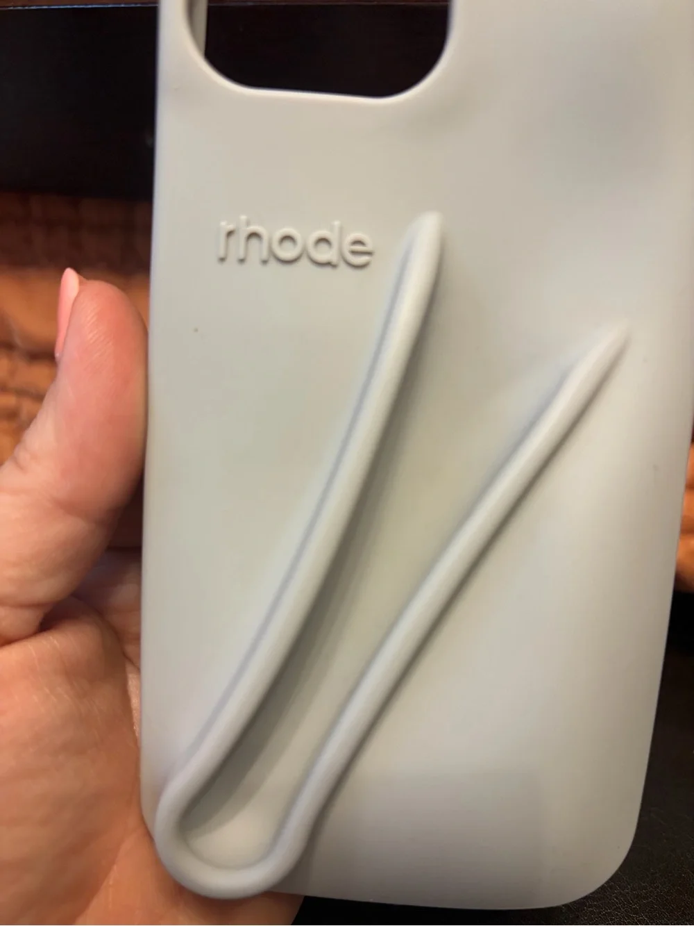 RHODE Soft Gray Silicone Phone Case with Integrated Lipgloss holder